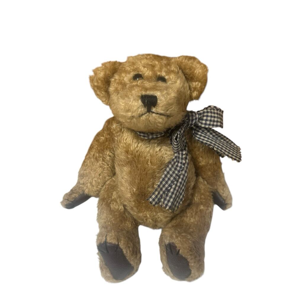 Boyds Bears Barnaby JB Bean & Associates Stuffed Bear Vtg 90s Plaid Bow Brown 9"